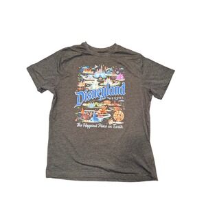 Disneyland Resort T Shirt Gray The Happiest Place on Earth Attractions List Sz L